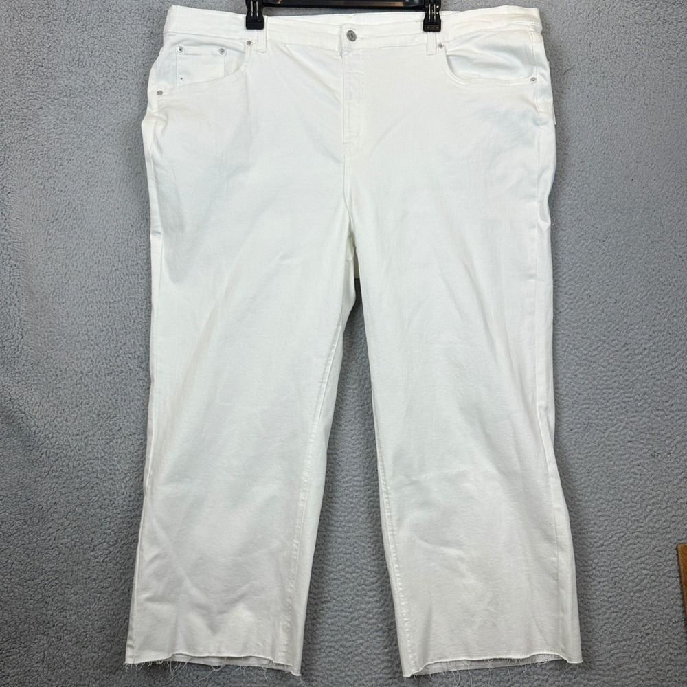 Denim & Co Jeans Womens 28W Cropped White Raw Hem High Rise Stretch NEW